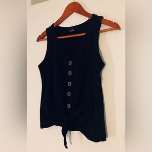 Sanctuary Tank Top Tie To Keep Up Black Cotton Blend Sleeveless Size XS